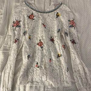 White sheer embroidered top